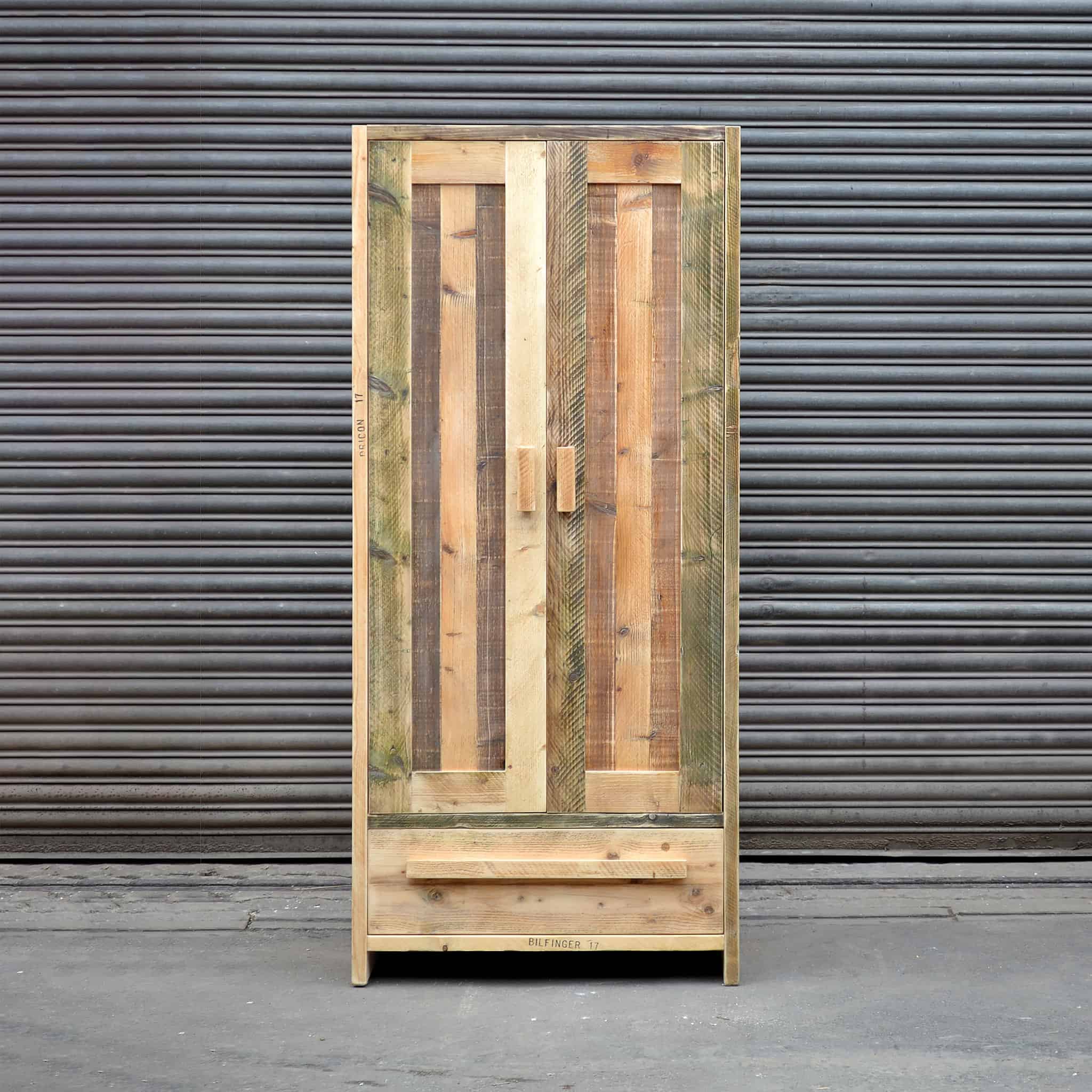  bespoke furniture design in glasgow. a wooden wardrobe made from reclaimed scaffold boards