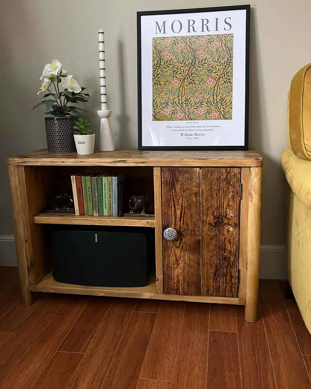 A bespoke bookcase side unit made using 100% reclaimed wood