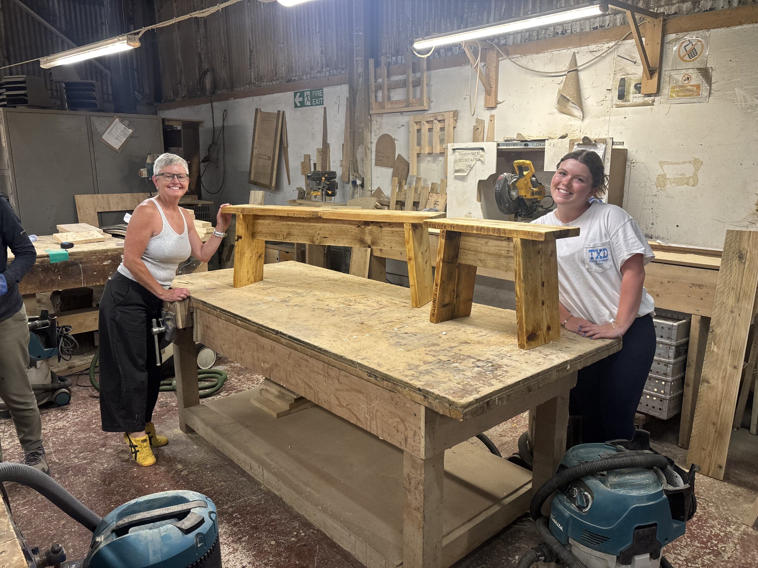 Build-a-bench woodworking session